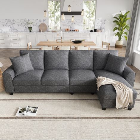 Divano angolare 3 posti con chaise longue, ciniglia, 280 x 136 x 82 cm, grigio DESVIAE (1/5)