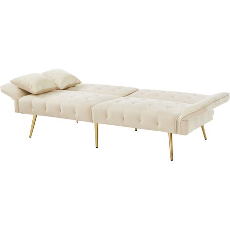 Clic-Clac 2 Plätze aus Samt mit Einstellbare Rückenlehne, Füße aus Goldenem Metall und Armlehnen Multi-Positionen, Beige (1/5)