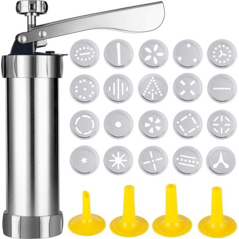 Pressa per biscotti in acciaio inox, pressa per pasticceria con 20 accessori e 4 bocchette per deliziose creazioni
