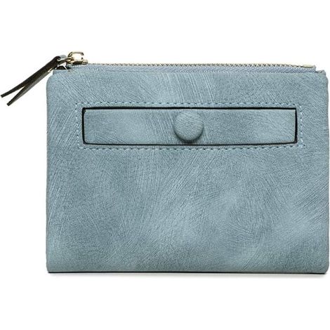 Portefeuille femme en cuir à deux volets fin et compact (bleu)