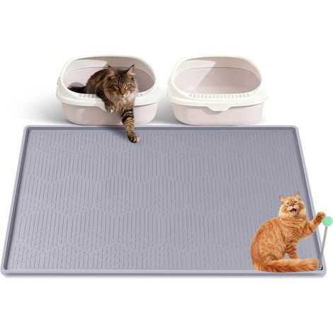 Silicone Cat Litter Mat with Wand for Kittens, 96 x 63 cm, Soft for Kittens' Paws, Easy to Clean (Light Grey) (1/5)