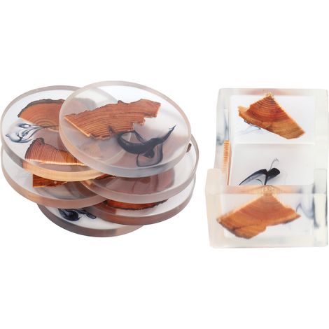 Ensemble de 6 sous-verres isolants en bois de pin et résine, protection de table (support rond pour sous-verres) (1/5)