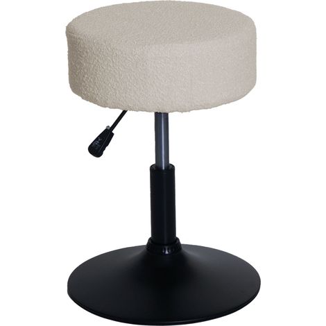 [NUNCA USADO] Taburete HHG-832, taburete de maquillaje, giratorio regulable en altura Ø 37cm tejido bouclé (450g/m²) MVG, blanco crema (1/5)