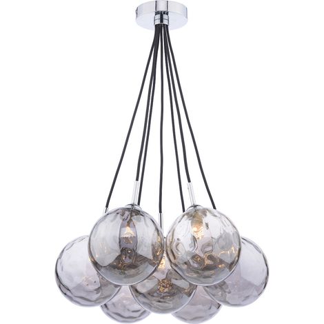 Dar Elpis Plafonnier suspendu à 7 lampes, chrome poli, verre fumé à fossettes de 150 mm (1/4)