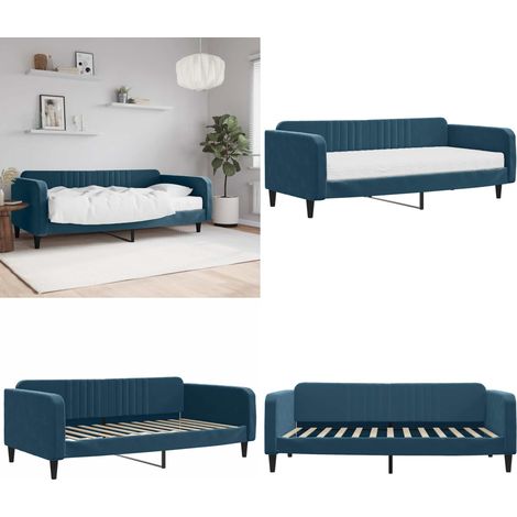 Divano Letto con Materasso Blu 100x200 cm in Velluto - Materasso in schiuma - Letto da giorno