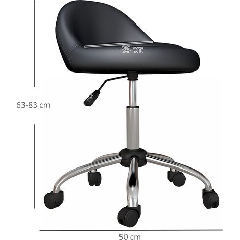 Tabouret de travail pivotant, tabouret à roulettes, réglable en hauteur, assise pivotante, 50 cm x 50 cm x 83 cm, noir et argent (1/5)