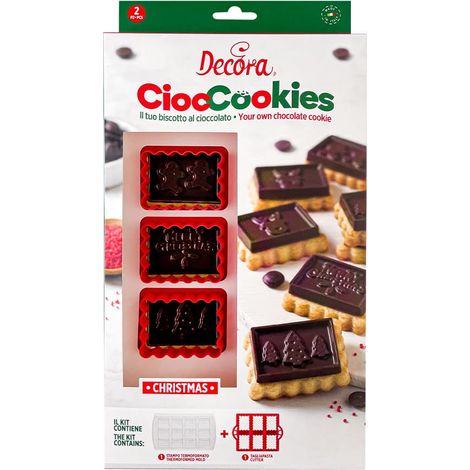 Decora 0255157 Set CiocCookies per Gallette Al Cioccolato Natale, In Plastica, Per Realizzare in Modo Semplice delle Gallette con una Placchetta Di Cioccolato Personalizzata. Confezione Da 2 Pezzi. (1/2)