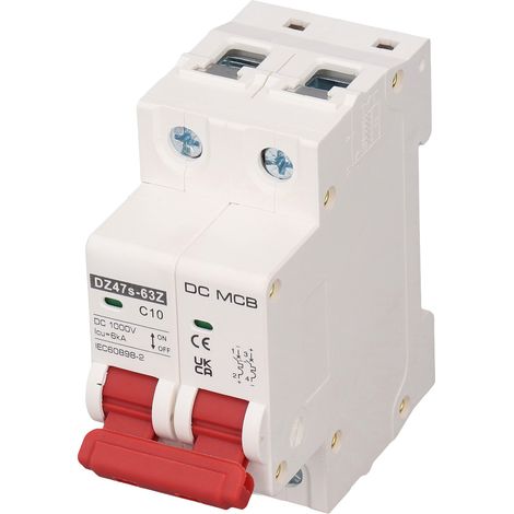 Disjoncteur miniature bipolaire pour montage sur rail DIN, pour système photovoltaïque 1000 V CC, 10 A (1/5)