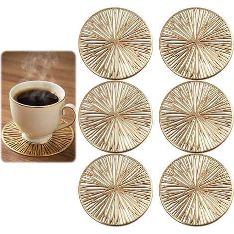Sous-Verres Ronds Dorés 10x10cm PVC Résistant À La Chaleur Réutilisables Bar Terrasse Maison Cuisine Café Boissons Froides Tasses Mugs (1/5)