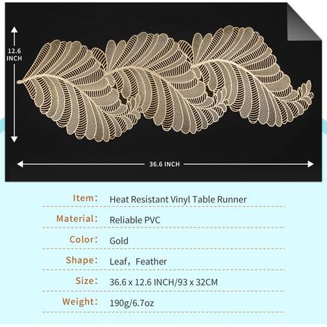 Nappe à motif feuille d'or, 91,4 cm (36 pouces environ), résistante à la chaleur, en vinyle, imperméable et lavable, idéale pour les mariages, banquets, fêtes et la décoration de restaurants (motif fe (1/5)