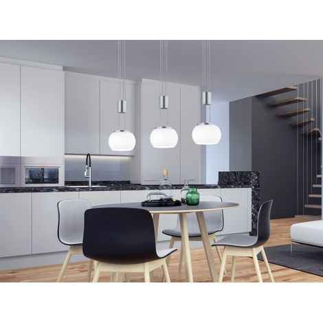 LED Pendelleuchte MADISON 3-flammig Silber mit Milchglas, Breite 82cm (1/5)