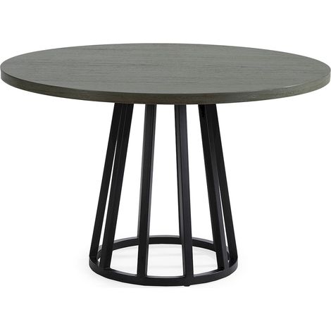 Table de salle à manger bois de cèdre et métal gris noir design - Gris cèdre et noir mat
