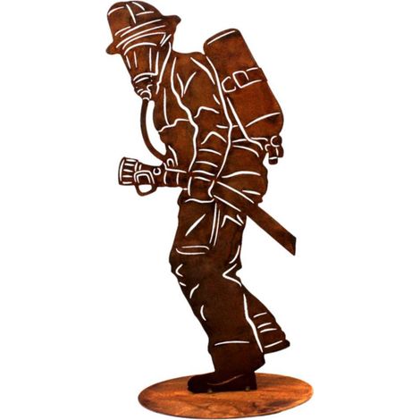 Statue de Pompier en Métal Effet Rouille Décoration pour Maison et Jardin - 20 ou 40 cm - PANGIVO
