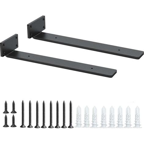 Soportes para estantes de pared, 2 unidades, soportes de pared para estantes, soportes para estantes negros, soportes en forma de L de metal resistente para montaje en pared (negro, 25 cm/pulgadas) (1/5)