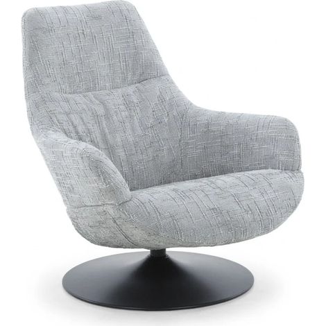 Fauteuil pivotant 360° en tissu texturé gris et socle métal – AUGUSTE
