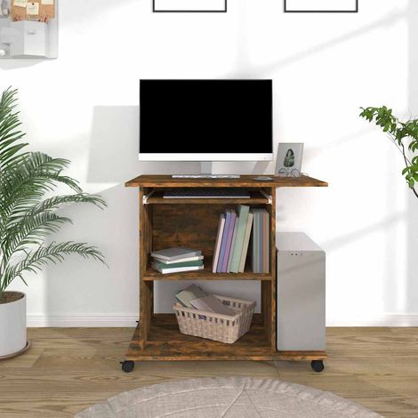 vidaXL Escritorio de madera contrachapada roble ahumado 80x50x75 cm (1/5)