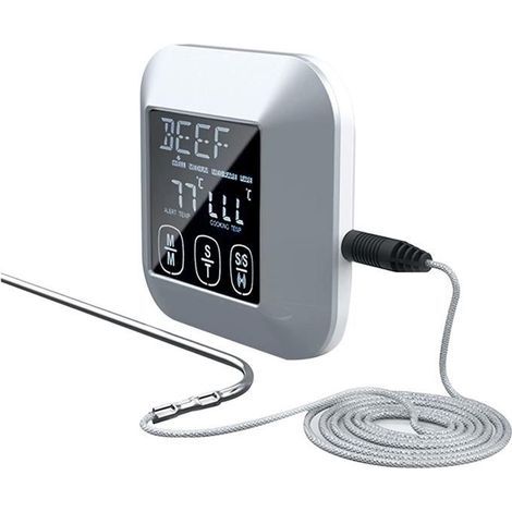 Digitales Touchscreen-Küchenthermometer für Fleisch, Geflügel, Fisch, mit langer Drahtsonde, zum Kochen in Pfanne, Backofen und Räucherofen (1/4)
