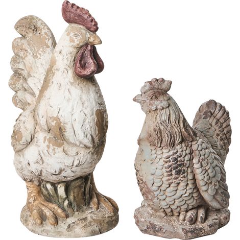 Conjunto de 2 figuras decorativas para jardín estatuas de MgO gallina decoración beige Specchia