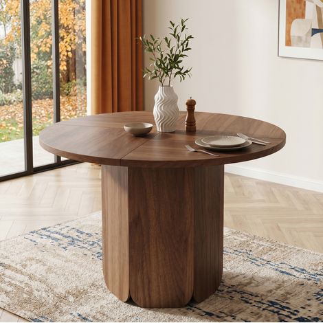 REDOM Mesa de comedor redonda, diámetro 120 cm, para 4 a 6 personas, diseño escandinavo, MDF, color nogal (1/5)