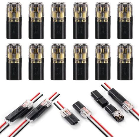 Connecteurs Électriques Basse Tension 2 Broches Noir pour Câble 18-22 AWG Lot de 12 Pièces (1/4)