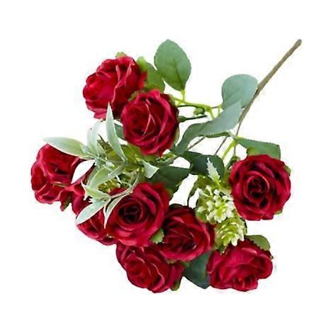Branche de rose artificielle avec tige réaliste et réutilisable pour bouquet de mariée, composition florale artificiellerouge (1/5)
