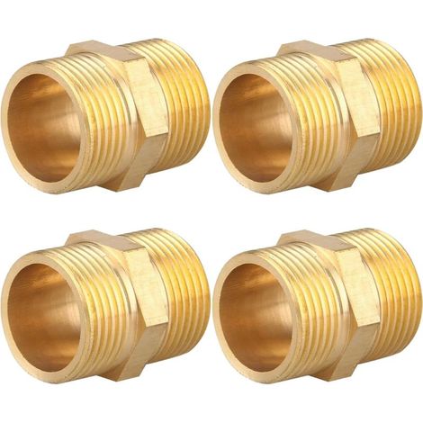 4 pièces Mamelon double G1/2" (Ø 20mm) laiton mâle, Mamelon double hexagonal G1/2"M/M,Raccord de jonction 2 x M Raccord fileté,Double mamelon Raccords en laiton convient pour l'eau potable (1/5)