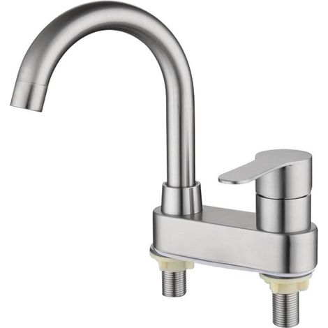 Robinet de lavabo, 240 mm, inox, surélevé, monocommande, 2 trous (1/5)