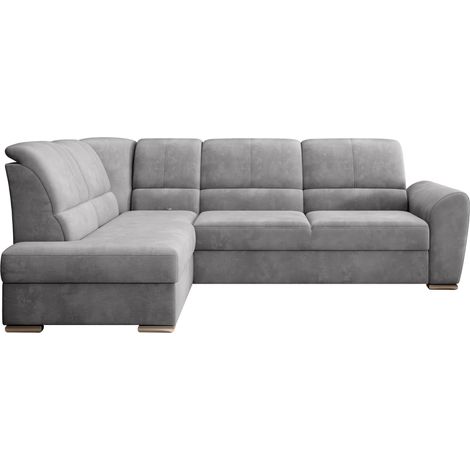 Canapé angle gauche convertible tissu doux gris clair et pieds acier chromé Zabor 270cm (1/5)