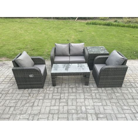 Fimous Rattan Lounge Sofa Set Gartenmöbel-Set mit Rechteckiger Couchtisch Love Sofa Beistelltisch Dunkelgrau Gemischt (1/5)