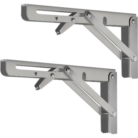 1 paire de supports d'étagère pliables renforcés, supports muraux robustes en acier inoxydable de 8 à 18 pouces, en forme d'angle en L.