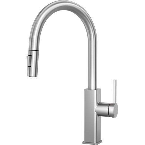 CECIPA MAX Rubinetto da cucina estraibile, rubinetto spazzolato con doccetta, miscelatori da cucina, rubinetto per lavello in acciaio inox per cucina (1/5)