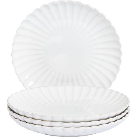 Set of 4 Dinner Plates NETTLE Stoneware White