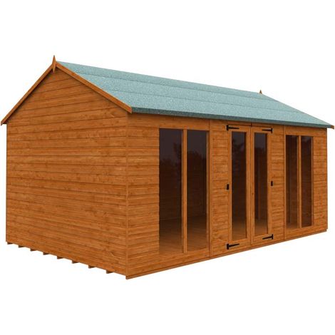 16 x 10 Feet Full Pane Workman Apex 12mm Shed - Solid Wood/Softwood/Pine - L475 x W295 x H268.5 cm - Burnt Orange