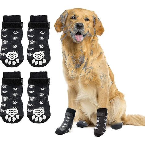 Rutschfeste Hundesocken (2 Paar) – Weich und verstellbar – Optimaler Pfotenschutz – Griffige Socken mit Riemen – Schwarz – Größe M