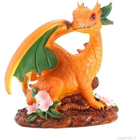 Statue de Dragon - Décoration de Bureau - Orange - Résine - 8 cm x 11,5 cm - Style Contemporain (1/4)