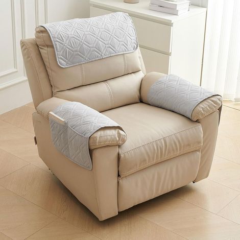 Copribraccioli, copripoltrone reclinabili, copribraccioli per divano, copridivani impermeabili e antiscivolo, con tasche laterali - grigio chiaro (1/4)