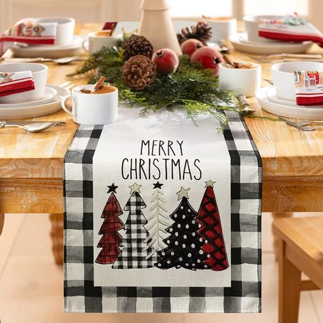 Chemin de table de Noël gris Nappe de Noël moderne en lin sapin de Noël 180 cm x 34 cm, décoration de Noël pour la maison (1/5)