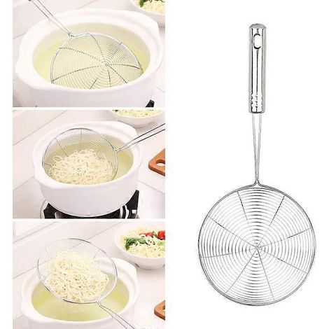 1 ustensile de cuisine avec manche en silicone, passoire à huile, louche, écumoire ovale en acier inoxydable à mailles fines pour aliments (1/2)