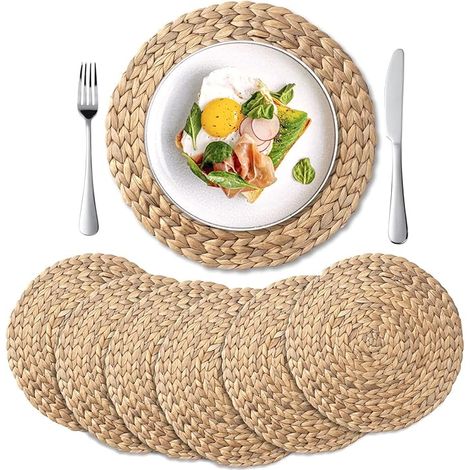 Tapis de table ronds (lot de 6) - jacinthe d'eau naturelle avec tapis de table tissé à l'herbe (35 cm) (1/5)