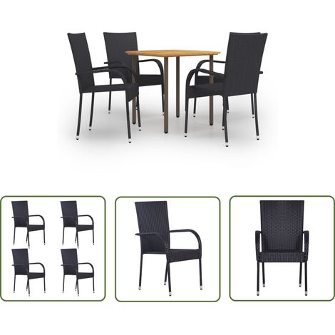 Ensemble Table et Chaise de Jardin 5 pcs - Ensemble de salle à manger de jardin Résine tressée Noir BV889942 - BonneVie (1/5)