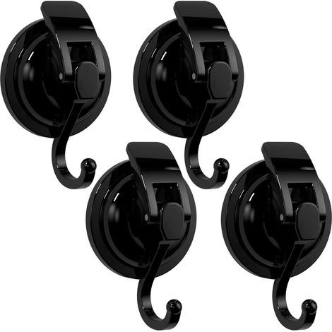 Ganchos con ventosa de 4 piezas, no requieren perforación, aptos para cocina, baño, oficina y dormitorio, color negro. (1/5)