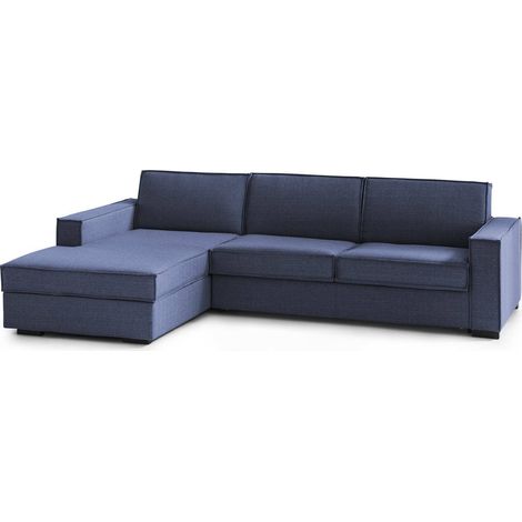 Talamo Italia Divano fisso Grazia, Divano ad angolo, 100% Made in Italy, Sofà Soggiorno con, penisola contenitore Sinistra, con Braccioli standard, Cm 280x95h90, Blu, con imballo rinforzato