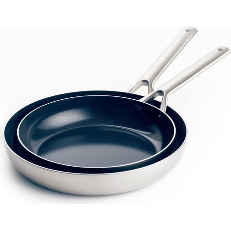 Blue Diamond Cookware Triple Set Di Padella Antiaderente in Acciaio Inossidabile in Ceramica da 24 cm & 28 cm, Senza PFAS, Multistrato, Induzione, Forno, Lavabile in Lavastoviglie, Argento (1/5)