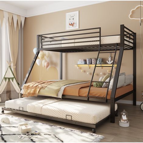 Letto a castello 90/140/200 cm con letto estraibile, nero, in metallo, 3 posti letto (1/5)