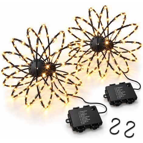 Relaxdays Lampada a sfera, set da 2, 120 LED, 8 modalità, IP44, sfere LED, in ferro, 30 x 30 x 30 cm, bianco caldo (1/5)
