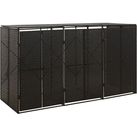 Abri de rangement à trois compartiments, noir, 207x80x117 cm, résine tissée. (1/5)