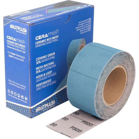 Rouleau de papier abrasif 70 mm x 12 m - Rouleau de papier abrasif P180 - Autocollant en céramique - Pour poncer le bois, le mastic, le vernis, le plastique (1/5)