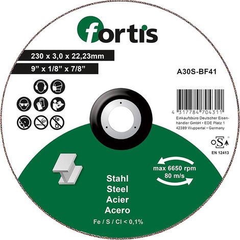Trennscheibe Stahl 230 x 3,0mm gerade FORTIS