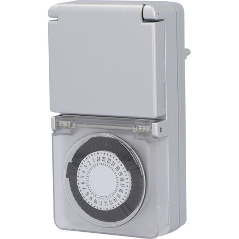 Zeitschaltuhr 3.500 W mit Schutzabdeckung mechanisch, silber, IP44 Zeitschaltuhr