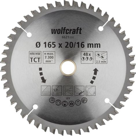 Wolfcraft Kreissägeblatt 165 x 20 mm 48 Zähne Chrom Vanadium Kreissägeblatt (1/3)